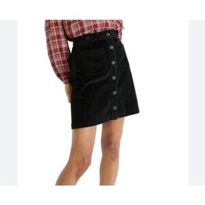 Madewell NWT Corduroy Black Coal Button Up Mini Skirt Size 2 Small